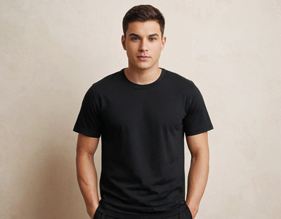 DEVISCREATION Solid Men Round Neck Reversible Black T-Shirt