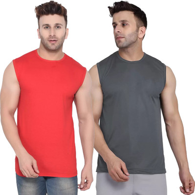 Moordale Fab Solid Men Round Neck Red, Grey T-Shirt