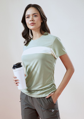 TECHNOSPORT Colorblock Women Crew Neck Green T-Shirt