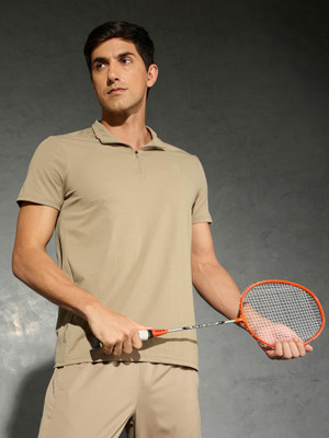 TECHNOSPORT Solid Men Polo Neck Beige T-Shirt