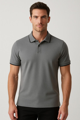 THE AMAYRA COLLECTION Solid Men Polo Neck Blue T-Shirt