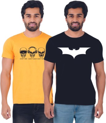 Ferocious Printed Men Round Neck Black, Yellow T-Shirt