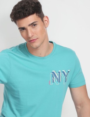 Arrow Newyork Printed Men Round Neck Blue T-Shirt