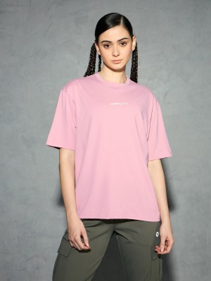 TECHNOSPORT Solid Women Crew Neck Pink T-Shirt