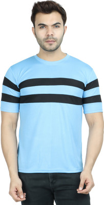 INDIZO Striped Men Round Neck Blue T-Shirt