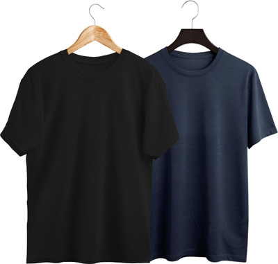 SHARXTRENDS Solid Women Round Neck Black, Navy Blue T-Shirt