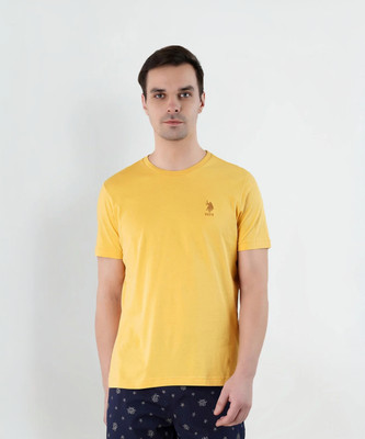U.S. POLO ASSN. Solid Men Round Neck Yellow T-Shirt