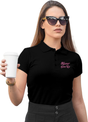 Fighterhero Graphic Print Women Polo Neck Black T-Shirt