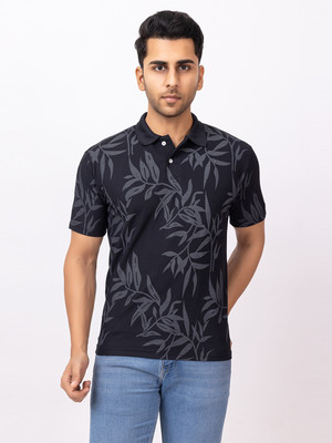 EMERALD Printed Men Polo Neck Black T-Shirt