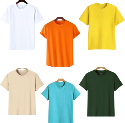 TTFE Solid Men Round Neck White, Orange, Yellow, Beige, Light Blue, Green T-Shirt