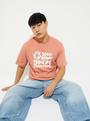 MAX Printed Men Round Neck Orange T-Shirt