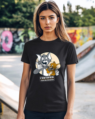BEWAKOOF Graphic Print Women Round Neck Black T-Shirt