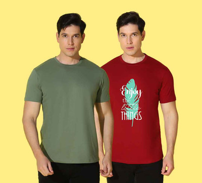 WOOSTRO Graphic Print Men Round Neck Maroon, Dark Green T-Shirt
