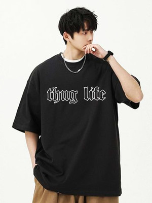 Cool Plus Graphic Print Men Round Neck Black T-Shirt