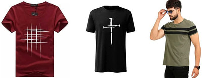 ATTITUDE START OF FASHION Printed Men Round Neck Green, Maroon, Black T-Shirt