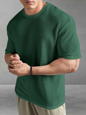 TeeWink Self Design Men Round Neck Green T-Shirt