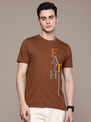 Moda Rapido Graphic Print Men Round Neck Brown T-Shirt