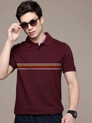 Moda Rapido Striped Men Polo Neck Maroon T-Shirt