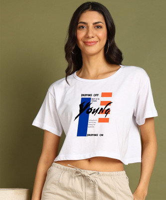 Moda Rapido Printed Women Round Neck White T-Shirt
