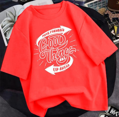 LWEXS Printed, Typography Women Round Neck Red T-Shirt