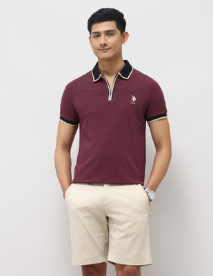 U.S. Polo Assn. Denim Co. Solid Men Polo Neck Maroon T-Shirt