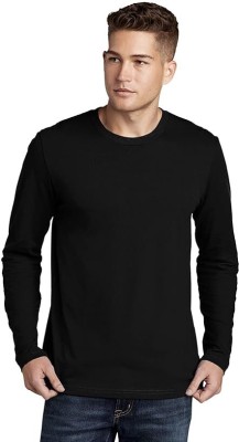 eela collection Solid Men Round Neck Black T-Shirt