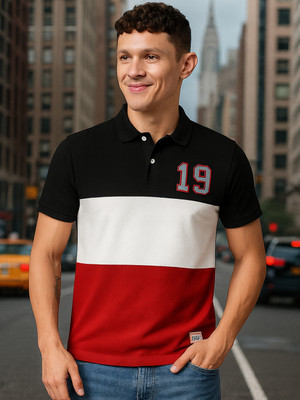 GETGOLF Striped Men Polo Neck Red T-Shirt