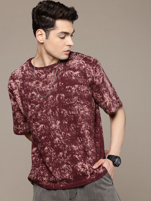 R.Code by The Roadster Life Co. Tie & Dye Men Round Neck Maroon T-Shirt