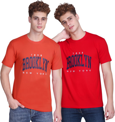 Zeffit Printed Men Round Neck Red, Brown T-Shirt
