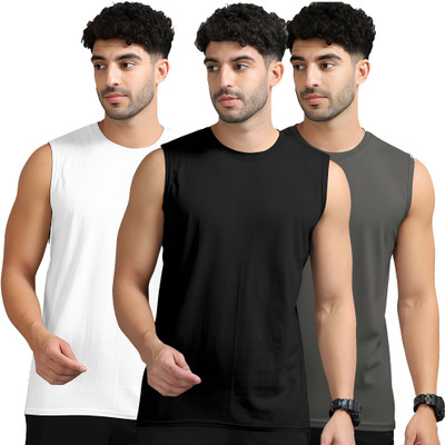 Jangoboy Solid Men Round Neck Black, White T-Shirt
