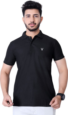 KASHIRA Solid Men Polo Neck Black T-Shirt