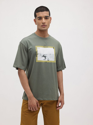 Roadster Printed Men Round Neck Green T-Shirt