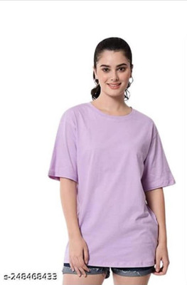 eco runner Solid Women Round Neck Purple T-Shirt