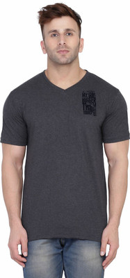 tfurnish Printed Men V Neck Grey T-Shirt