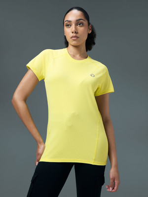 TECHNOSPORT Self Design Women Round Neck Yellow T-Shirt