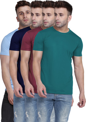 TQH Solid Men Round Neck Multicolor T-Shirt