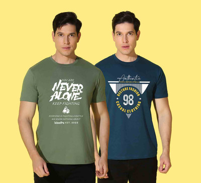 WOOSTRO Typography Men Round Neck Light Green, Blue T-Shirt
