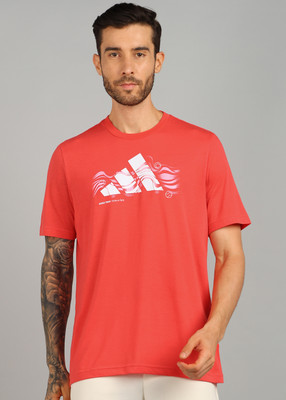 ADIDAS Printed Men Round Neck Red T-Shirt