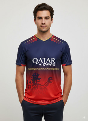 PRASEL Printed Men V Neck Red, Blue T-Shirt