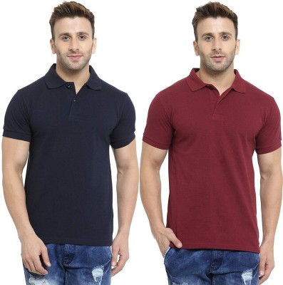 Polo Plus Solid Men Polo Neck Blue, Maroon T-Shirt