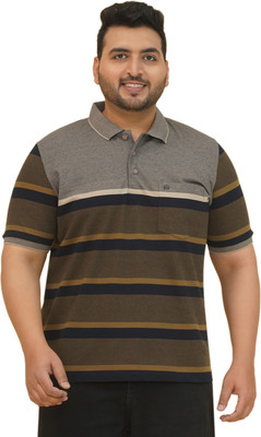 JOHN PRIDE Striped Men Polo Neck Brown T-Shirt