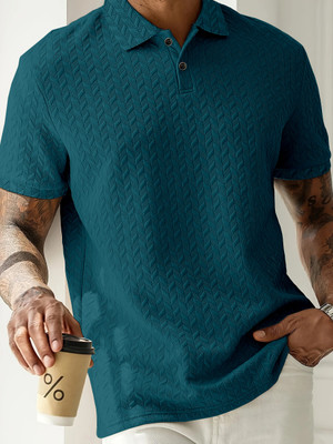 KAJARU Self Design Men Polo Neck Dark Green T-Shirt