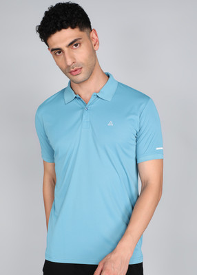 Adrenex Solid Men Polo Neck Light Blue T-Shirt