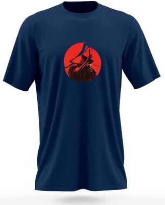DUDEME Printed Men Round Neck Navy Blue T-Shirt