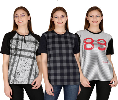 SHAUN Printed Women Round Neck Multicolor T-Shirt
