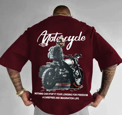 RK CLOTHING Printed Men Round Neck Maroon T-Shirt