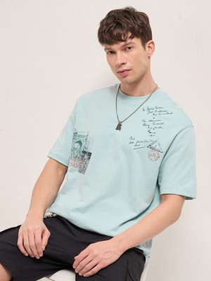 THE BEAR HOUSE Printed Men Round Neck Blue T-Shirt