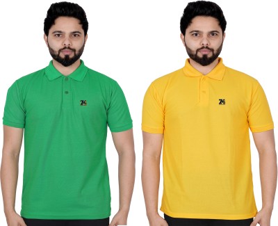 La Milano Solid Men Polo Neck Yellow T-Shirt
