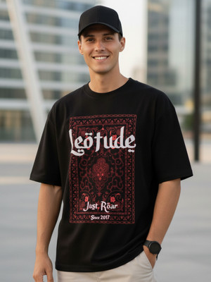 JUST ROAR Printed Men Round Neck Black T-Shirt