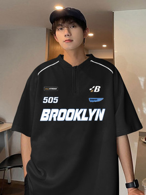Jump Cuts Printed Men Henley Neck Black, White T-Shirt